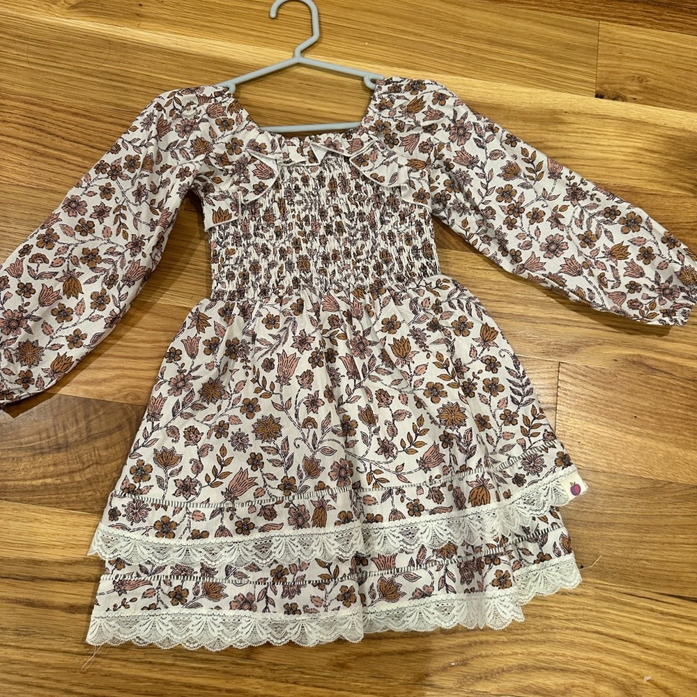 Floral Lace Trim Kids Dress